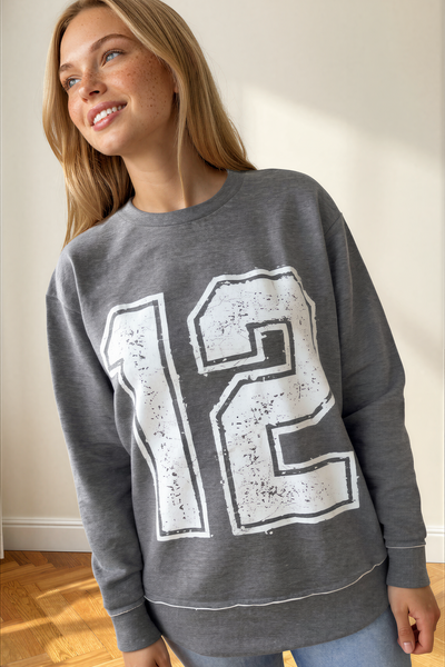 Varsity Numbers Graphic Crewneck - White