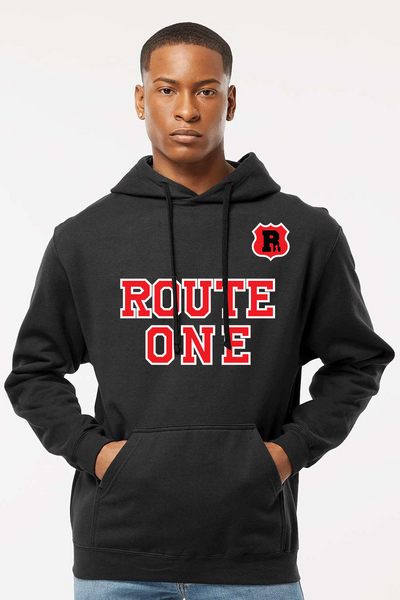Route 1 Black Hoodie - Red/White Logo
