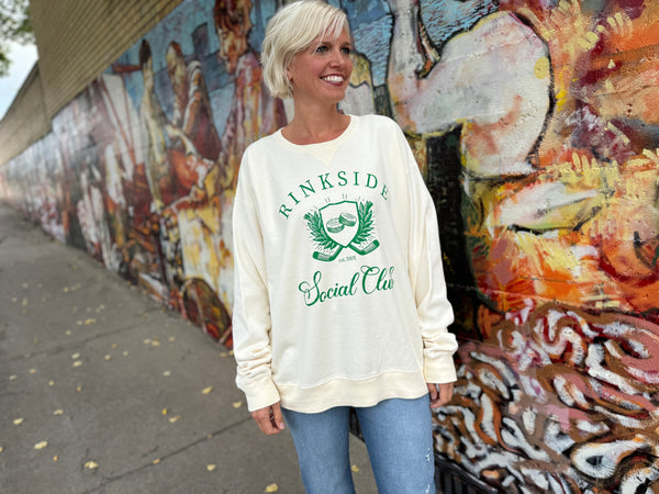 Rinkside Social Club Garment Dyed Crew - Ivory/Green
