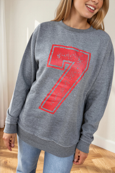 Varsity Numbers Graphic Crewneck - Red