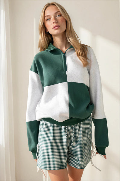 Color Block Quarter Zip Sweatshirt - Green